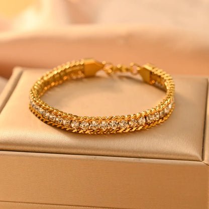 Simple Style Classic Style Color Block 304 Stainless Steel 18K Gold Plated Zircon Bracelets In Bulk