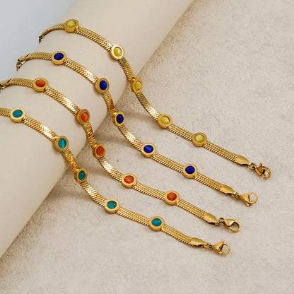 Simple Style Classic Style Color Block 304 Stainless Steel Natural Stone 18K Gold Plated Crystal Bracelets In Bulk