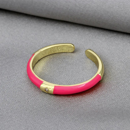 Simple Style Classic Style Color Block Copper Enamel Plating Inlay Zircon Gold Plated Open Rings