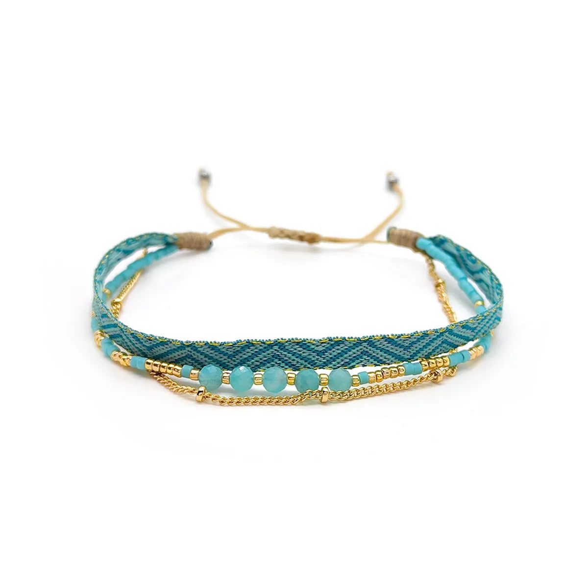 Simple Style Classic Style Color Block Natural Stone Layered Knitting 18k Gold Plated Bracelets