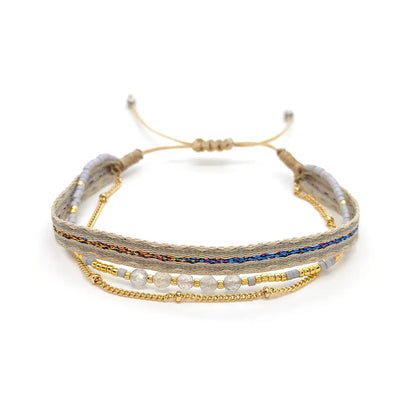 Simple Style Classic Style Color Block Natural Stone Layered Knitting 18k Gold Plated Bracelets