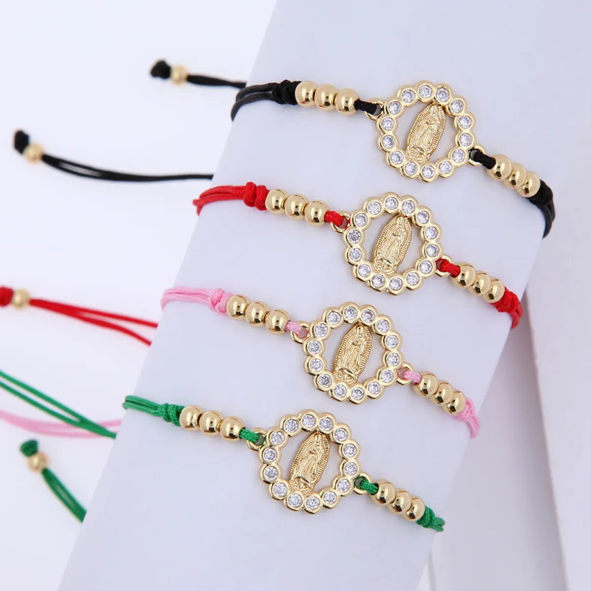 Simple Style Classic Style Color Block Rope Copper Plating Inlay Zircon 18K Gold Plated Women's Drawstring Bracelets