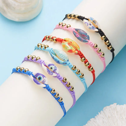 Simple Style Classic Style Color Block Rope Shell Wholesale Drawstring Bracelets