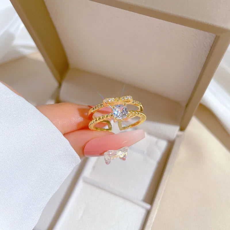 Simple Style Classic Style Color Block Square Brass Gold Plated Artificial Gemstones Open Rings In Bulk