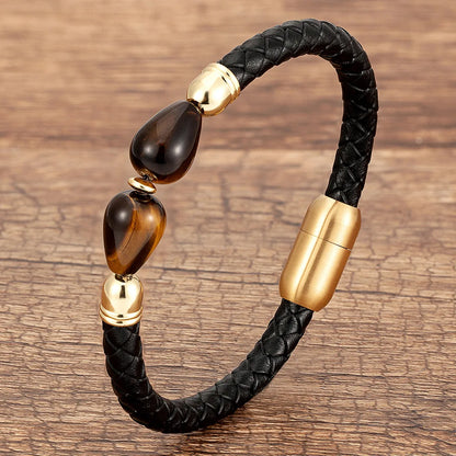 Simple Style Classic Style Color Block Water Droplets Agate Tiger Eye Metal Handmade Metal Button Unisex Bracelets