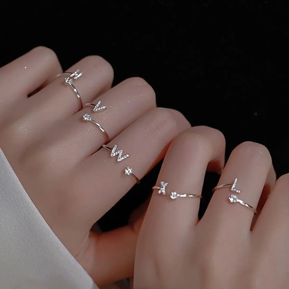 Simple Style Classic Style Commute Letter Zinc Alloy Inlay Rhinestones Unisex Open Rings