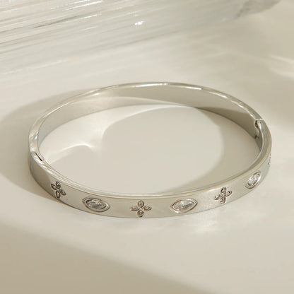 Simple Style Classic Style Commute Round Flower 304 Stainless Steel 18K Gold Plated Bangle In Bulk