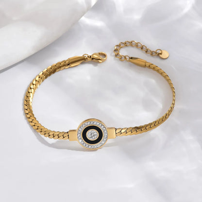 Simple Style Classic Style Commute Round Life Tree Eye 304 Stainless Steel 14K Gold Plated Zircon Bracelets In Bulk