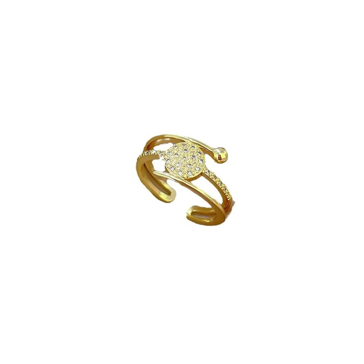 Simple Style Classic Style Commute Round Solid Color Brass Gold Plated Artificial Gemstones Open Rings In Bulk