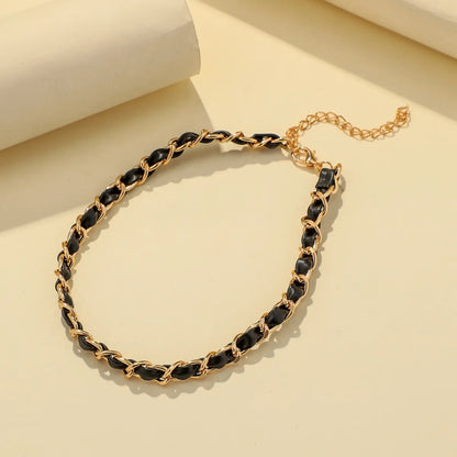 Simple Style Classic Style Commute Solid Color Patent Leather Aluminum Braid 14K Gold Plated Gold Plated Women's Choker