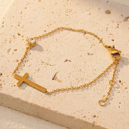 Simple Style Classic Style Cross 304 Stainless Steel 18K Gold Plated Bracelets In Bulk