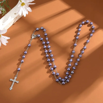 Simple Style Classic Style Cross Alloy Beaded Plating Women'S Pendant Necklace