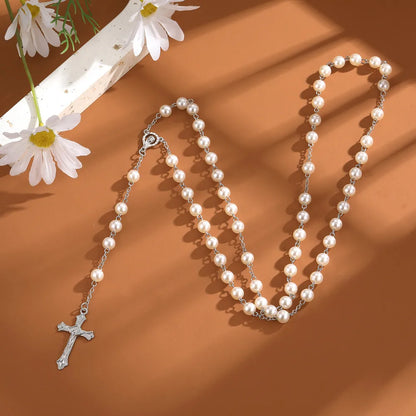 Simple Style Classic Style Cross Alloy Beaded Plating Women'S Pendant Necklace