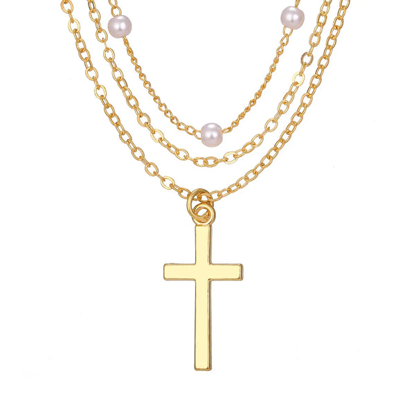 Simple Style Classic Style Cross Alloy Wholesale Layered Necklaces