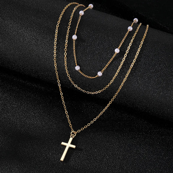 Simple Style Classic Style Cross Alloy Wholesale Layered Necklaces