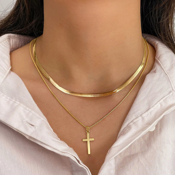 Simple Style Classic Style Cross Alloy Wholesale Layered Necklaces