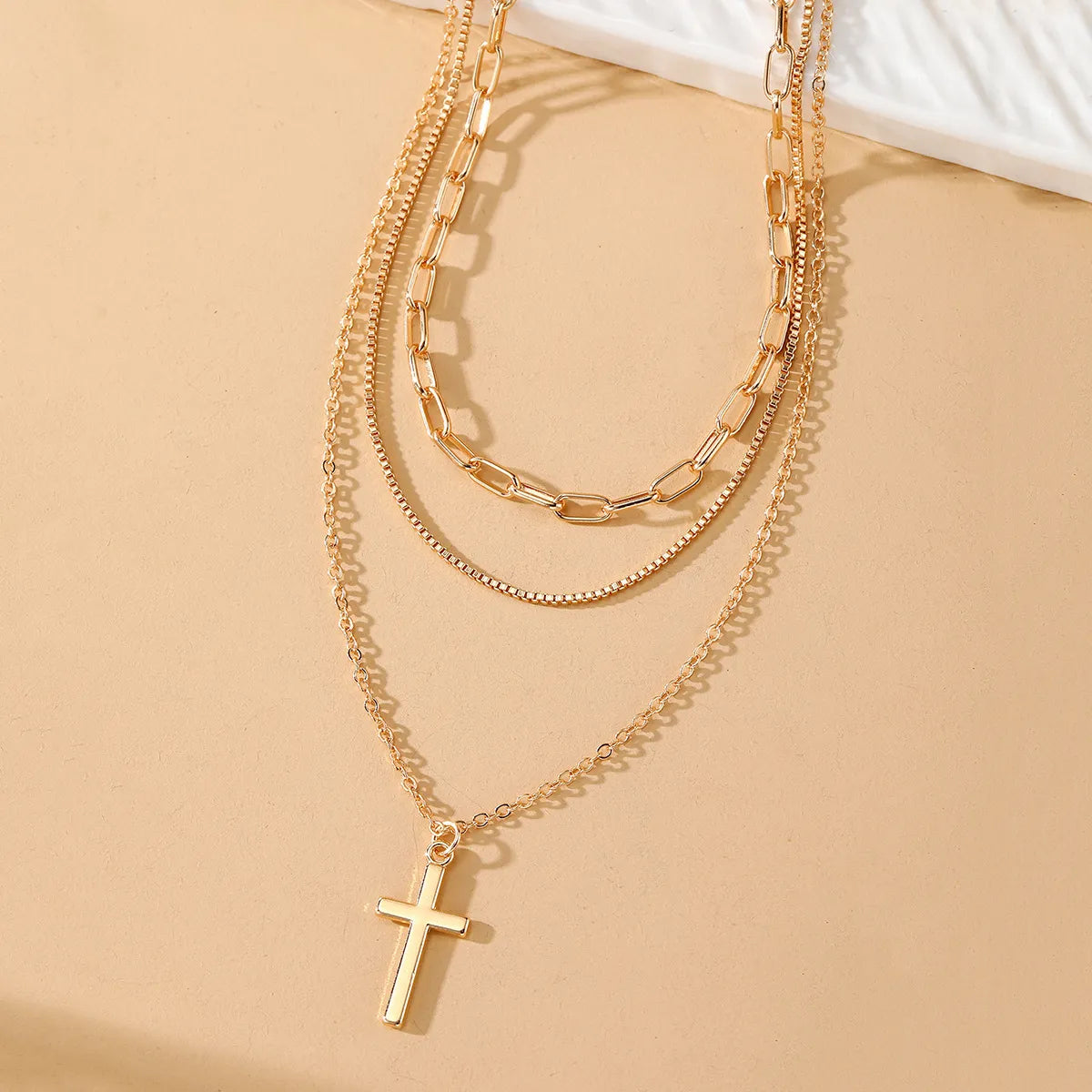 Simple Style Classic Style Cross Alloy Wholesale Layered Necklaces