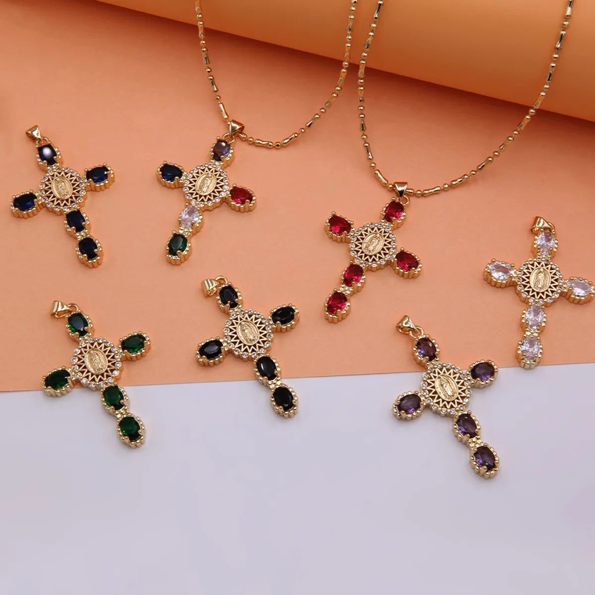 Simple Style Classic Style Cross Copper 18k Gold Plated Zircon Necklace Pendant In Bulk