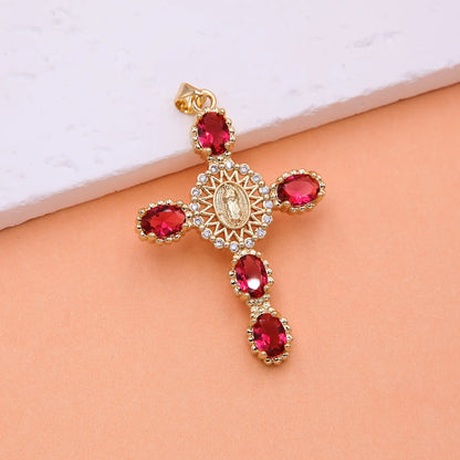 Simple Style Classic Style Cross Copper 18k Gold Plated Zircon Necklace Pendant In Bulk