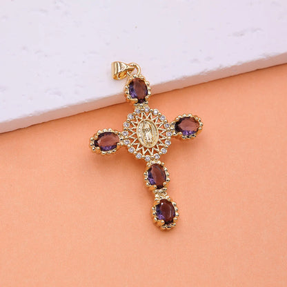 Simple Style Classic Style Cross Copper 18k Gold Plated Zircon Necklace Pendant In Bulk