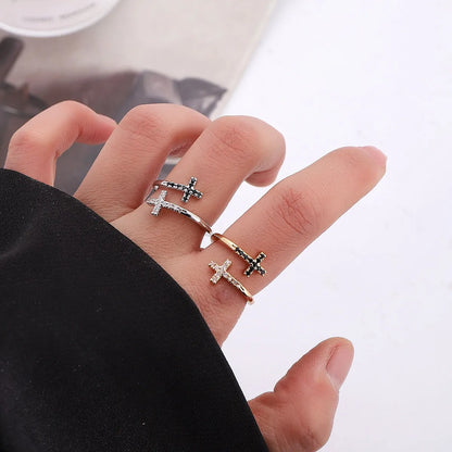 Simple Style Classic Style Cross Copper Zircon Open Rings In Bulk