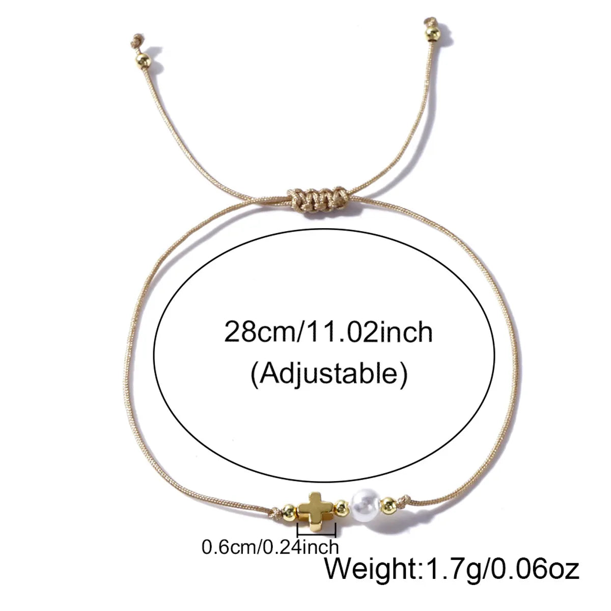 Simple Style Classic Style Cross Imitation Pearl Polyester Copper Wholesale Drawstring Bracelets