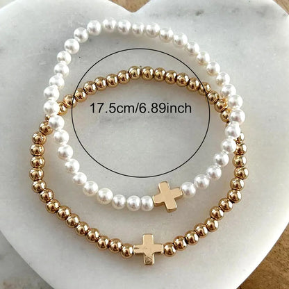 Simple Style Classic Style Cross Round Imitation Pearl Wholesale Bracelets