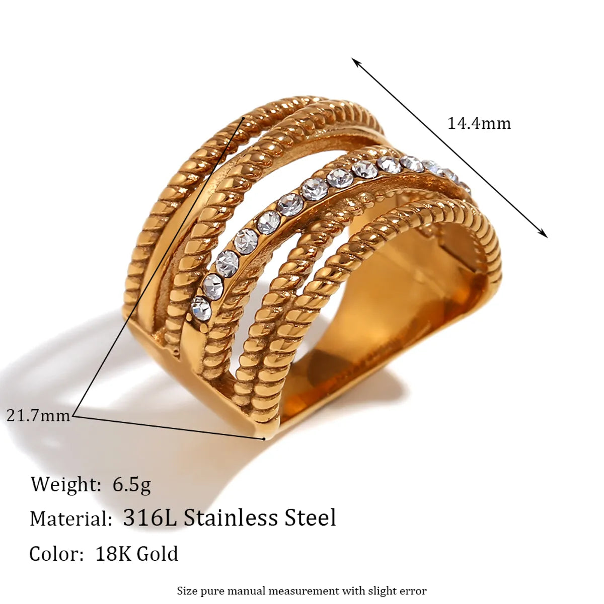 Wholesale Jewelry Simple Style Classic Style Cross Solid Color 304 Stainless Steel Rhinestones 18K Gold Plated Plating Inlay Rings