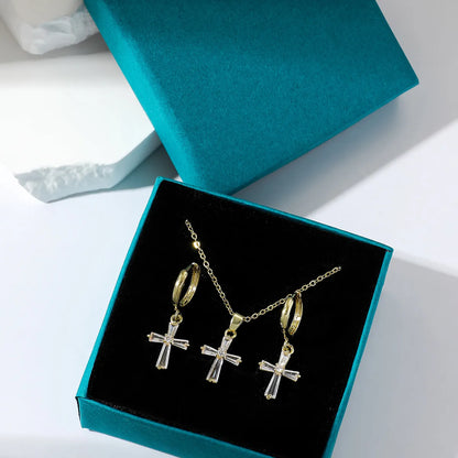 Simple Style Classic Style Cross Stainless Steel Copper Plating Inlay Zircon Gold Plated Jewelry Set