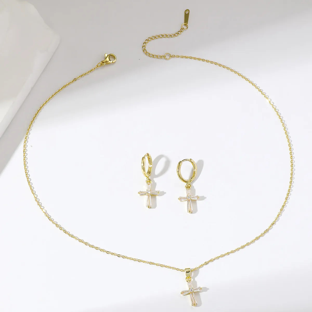 Simple Style Classic Style Cross Stainless Steel Copper Plating Inlay Zircon Gold Plated Jewelry Set