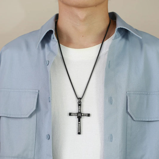 Simple Style Classic Style Cross Stainless Steel Plating Inlay Zircon 18k Gold Plated Men's Pendant Necklace