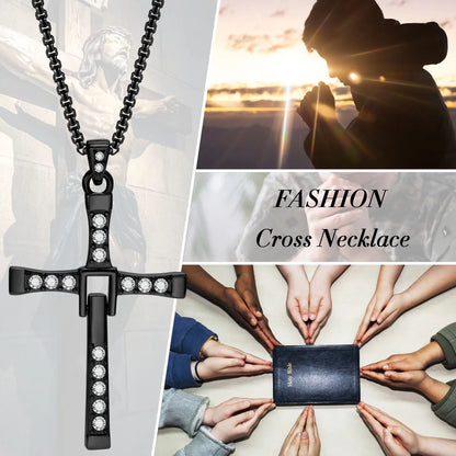 Simple Style Classic Style Cross Stainless Steel Plating Inlay Zircon 18k Gold Plated Men's Pendant Necklace