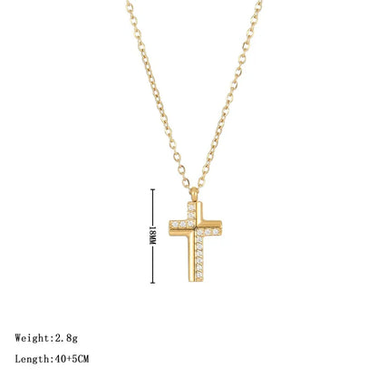 Simple Style Classic Style Cross 304 Stainless Steel Plating Inlay Zircon White Gold Plated Gold Plated Women'S Pendant Necklace