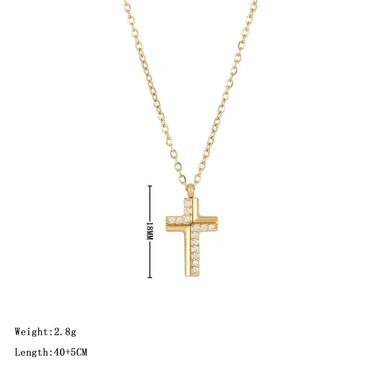 Simple Style Classic Style Cross 304 Stainless Steel Plating Inlay Zircon White Gold Plated Gold Plated Women'S Pendant Necklace