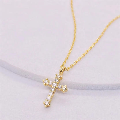 Simple Style Classic Style Cross Sterling Silver Inlay Zircon Pendant Necklace