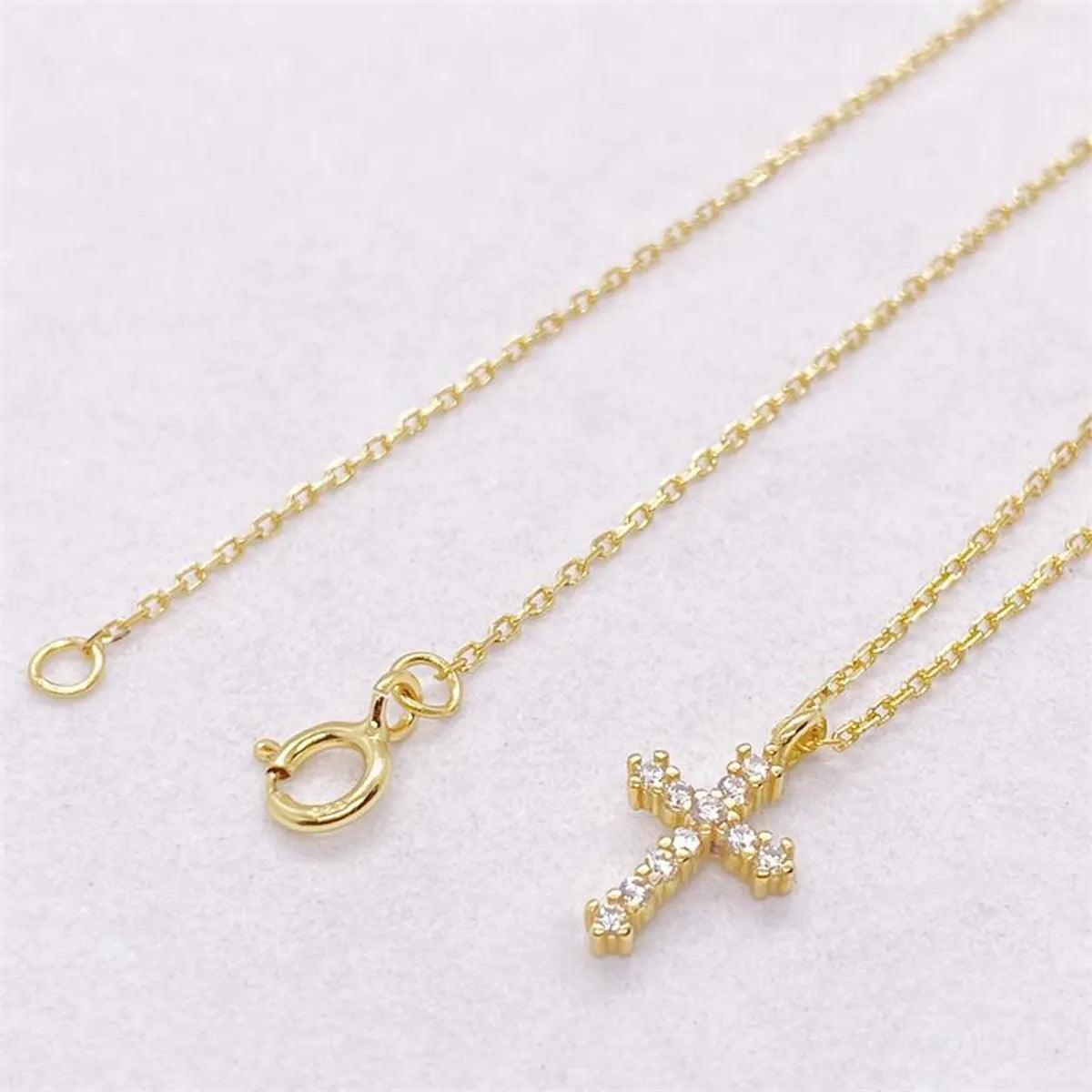 Simple Style Classic Style Cross Sterling Silver Inlay Zircon Pendant Necklace