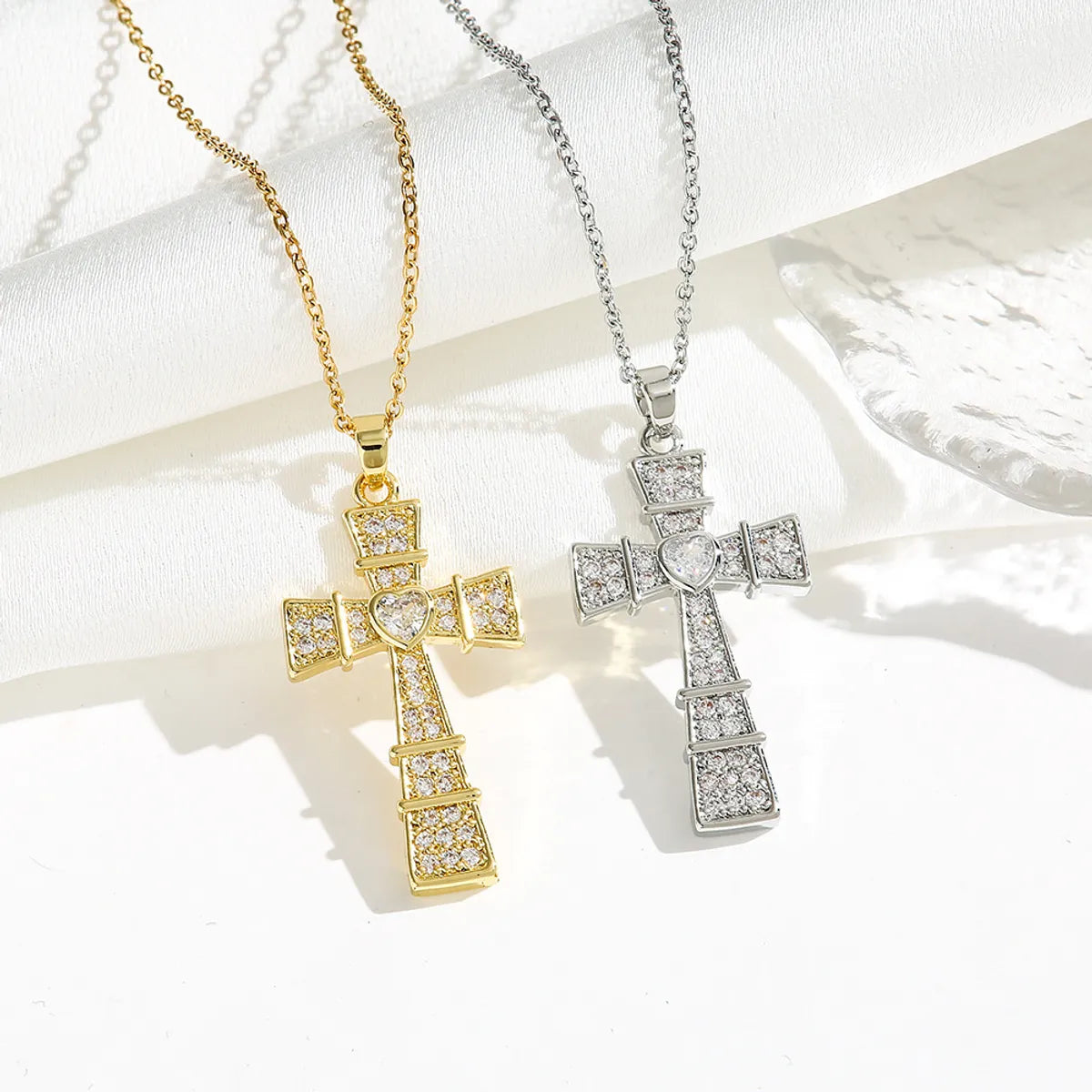 Simple Style Classic Style Cross Titanium Steel Plating Inlay Zircon Gold Plated Silver Plated Pendant Necklace