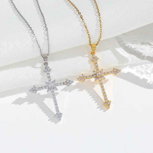 Simple Style Classic Style Cross Titanium Steel Plating Inlay Zircon Gold Plated Silver Plated Pendant Necklace