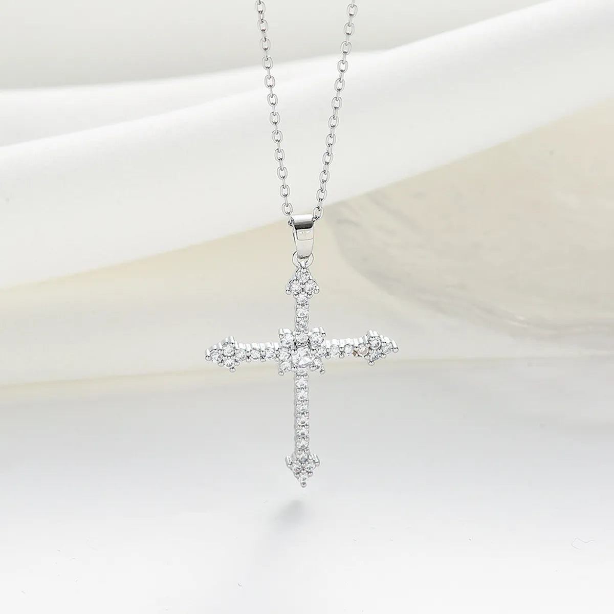 Simple Style Classic Style Cross Titanium Steel Plating Inlay Zircon Gold Plated Silver Plated Pendant Necklace