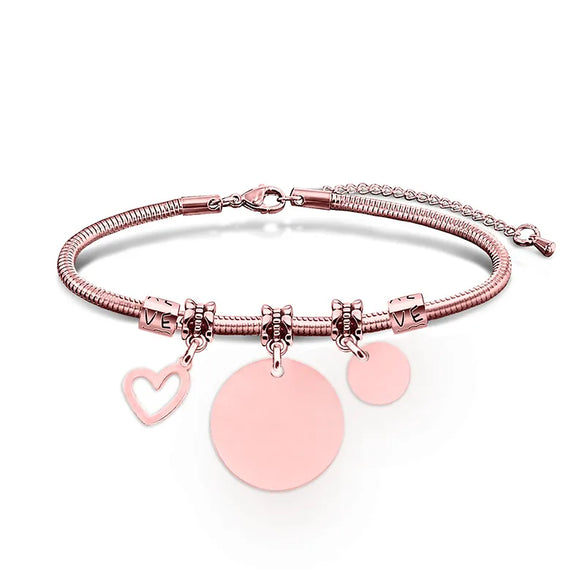 Simple Style Classic Style Customization Laser Engraving Heart Shape 201 Stainless Steel Snake Chain Bracelets In Bulk