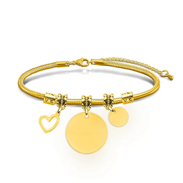 Simple Style Classic Style Customization Laser Engraving Heart Shape 201 Stainless Steel Snake Chain Bracelets In Bulk