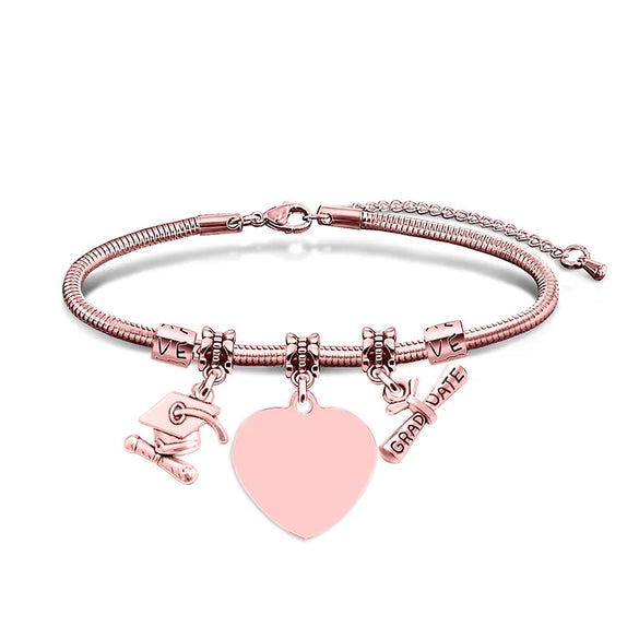 Simple Style Classic Style Customization Laser Engraving Heart Shape 201 Stainless Steel Snake Chain Bracelets In Bulk