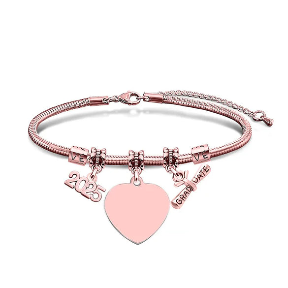 Simple Style Classic Style Customization Laser Engraving Heart Shape 201 Stainless Steel Snake Chain Bracelets In Bulk
