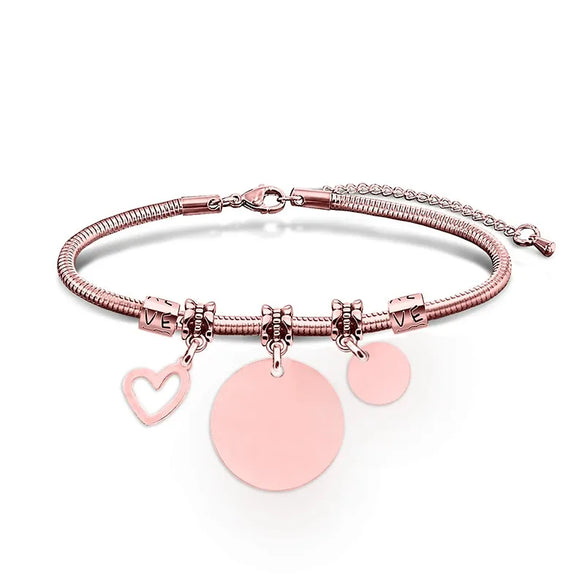 Simple Style Classic Style Customization Laser Engraving Heart Shape 201 Stainless Steel Snake Chain Bracelets In Bulk