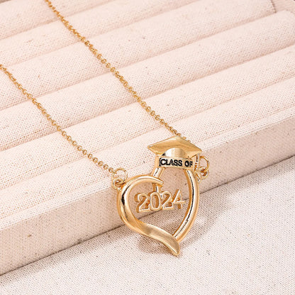 Simple Style Classic Style Doctoral Cap Number Heart Shape Zinc Alloy Women'S Pendant Necklace