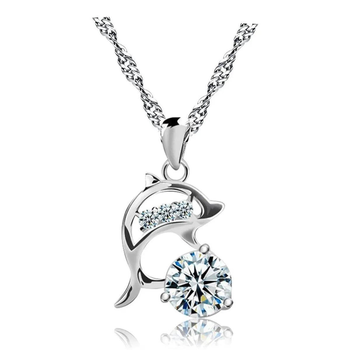 Simple Style Classic Style Dolphin Metal Inlay Zircon Women'S Pendant Necklace