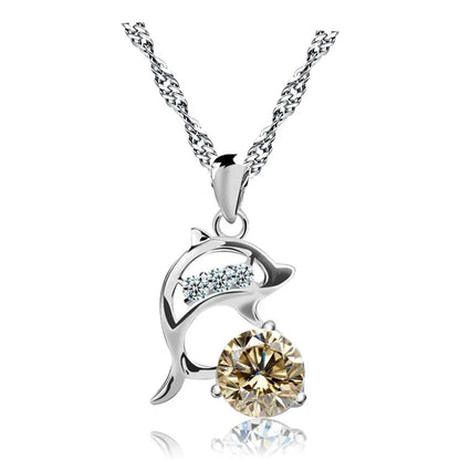 Simple Style Classic Style Dolphin Metal Inlay Zircon Women'S Pendant Necklace