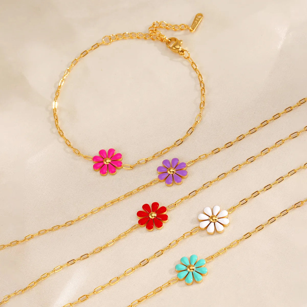 Simple Style Classic Style Flower 304 Stainless Steel 18K Gold Plated Resin Bracelets In Bulk