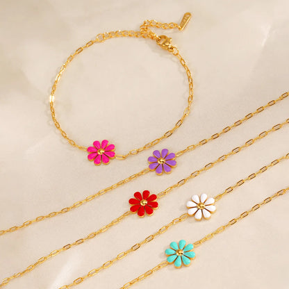 Simple Style Classic Style Flower 304 Stainless Steel 18K Gold Plated Resin Bracelets In Bulk