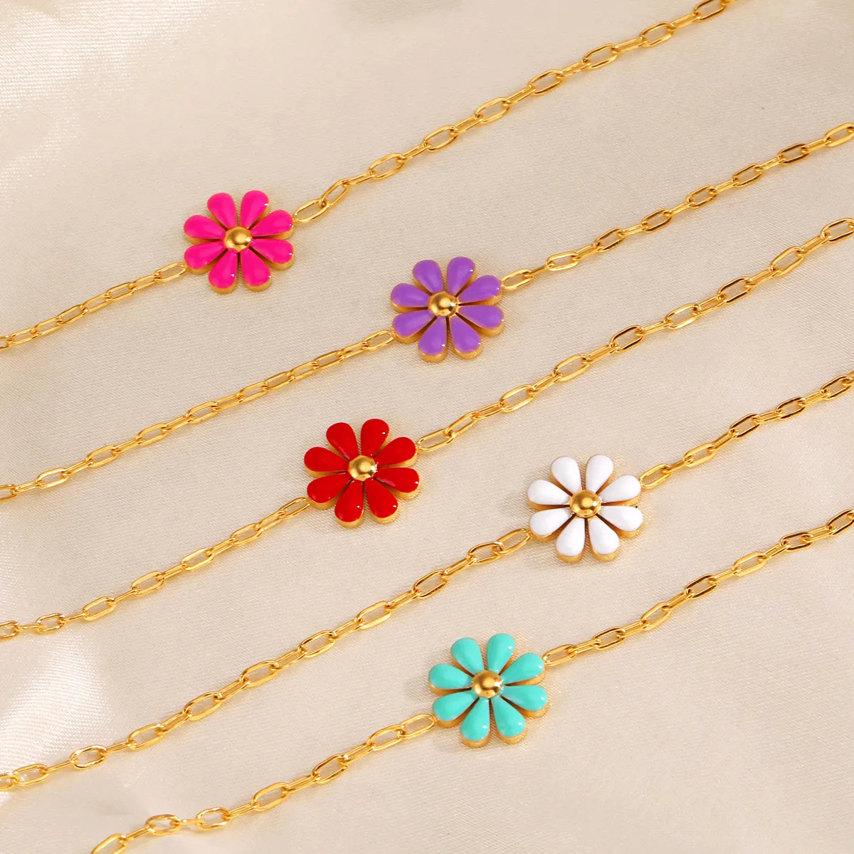 Simple Style Classic Style Flower 304 Stainless Steel 18K Gold Plated Resin Bracelets In Bulk